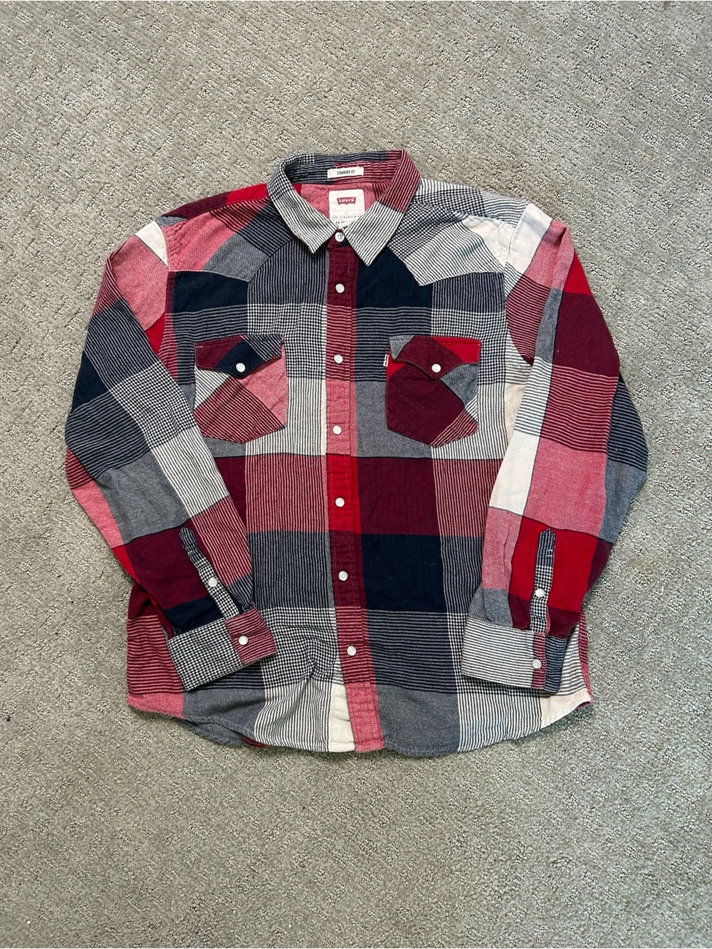 Levis Western Standard Fit Pearl Snap Button Up Shirt Mens Lg Plaid Cowboy Rodeo